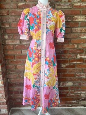 entro Pink Floral Print Dress with Blue & Green Accents